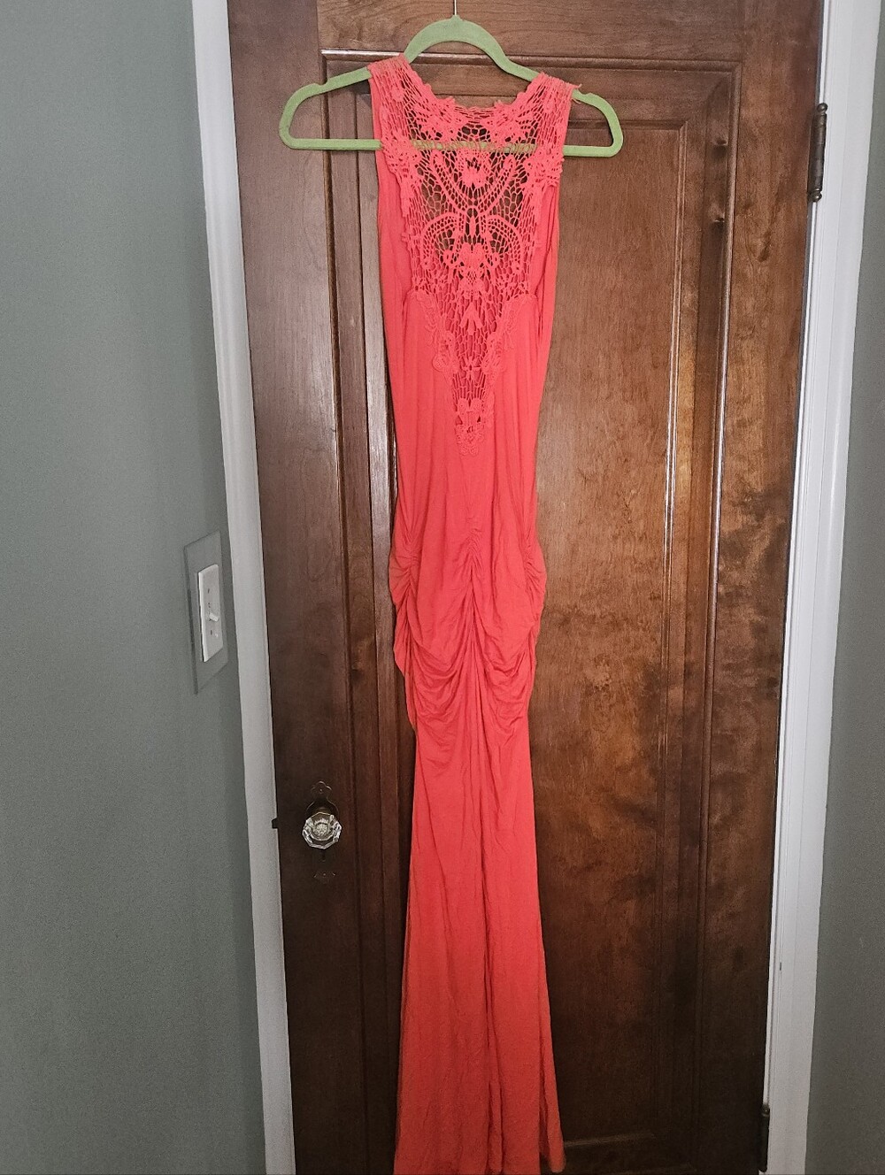 Sky Coral-Red Sleeveless Maxi Dress with Crochet Lace Back - Picture 2 of 2